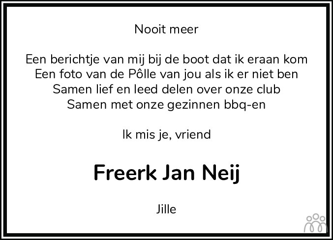 Overlijdensbericht van Freerk Jan Neij in Leeuwarder Courant