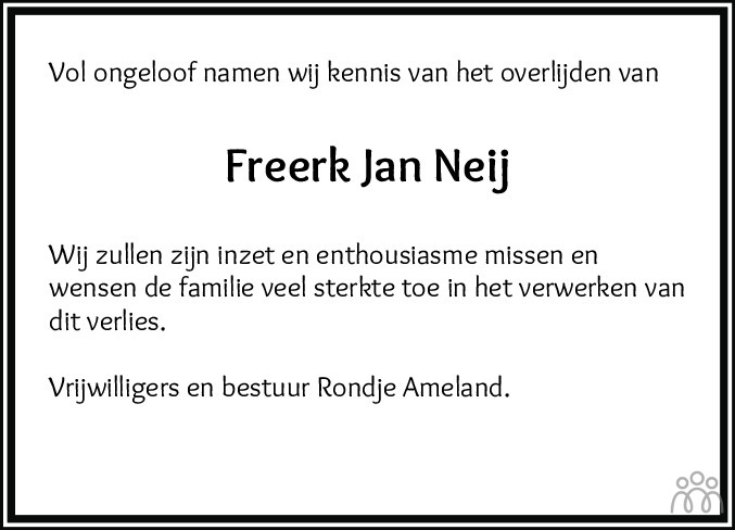 Overlijdensbericht van Freerk Jan Neij in Leeuwarder Courant