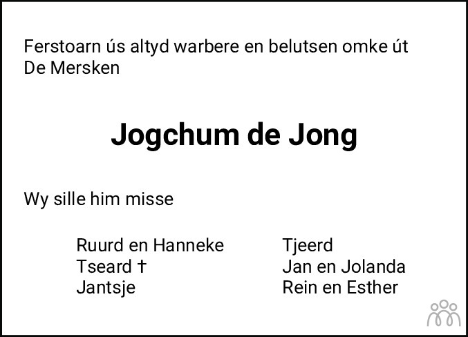 Overlijdensbericht van Jogchum de Jong in Leeuwarder Courant