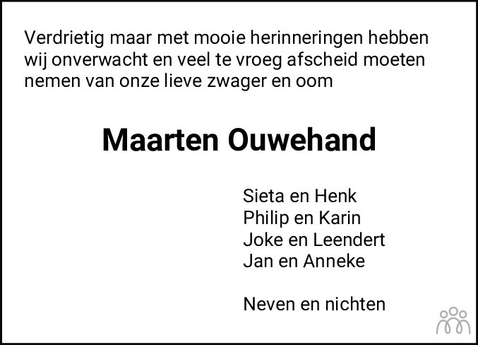 Overlijdensbericht van Maarten Leendert Ouwehand in Leeuwarder Courant