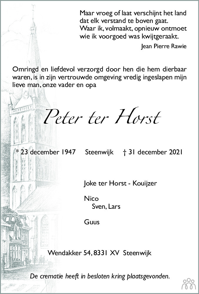 Overlijdensbericht van Peter ter Horst in Meppeler Courant