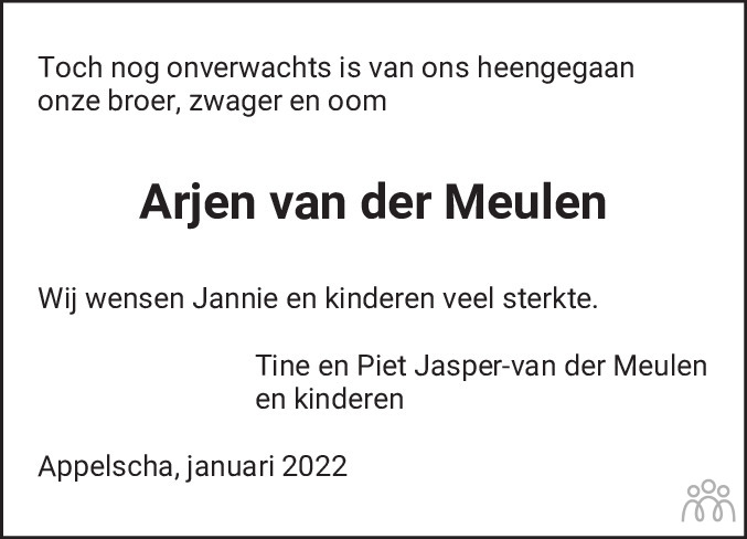 Overlijdensbericht van Arjen van der Meulen in Leeuwarder Courant