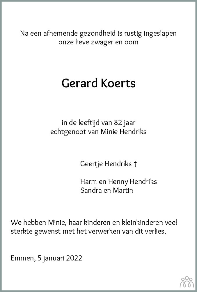 Overlijdensbericht van Gerard Koerts in Dagblad van het Noorden