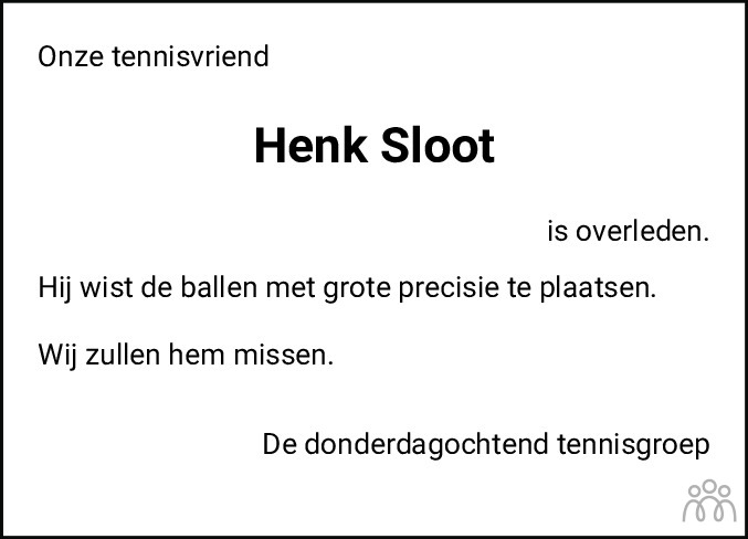 Overlijdensbericht van Henk Sloot in De Stellingwerf