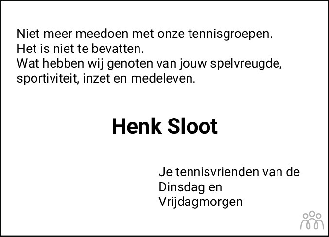Overlijdensbericht van Henk Sloot in De Stellingwerf