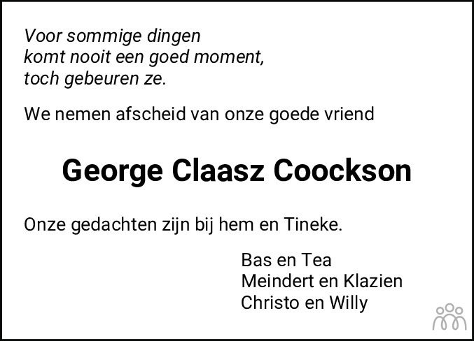 Overlijdensbericht van George Jules Charles Claasz Coockson in Meppeler Courant