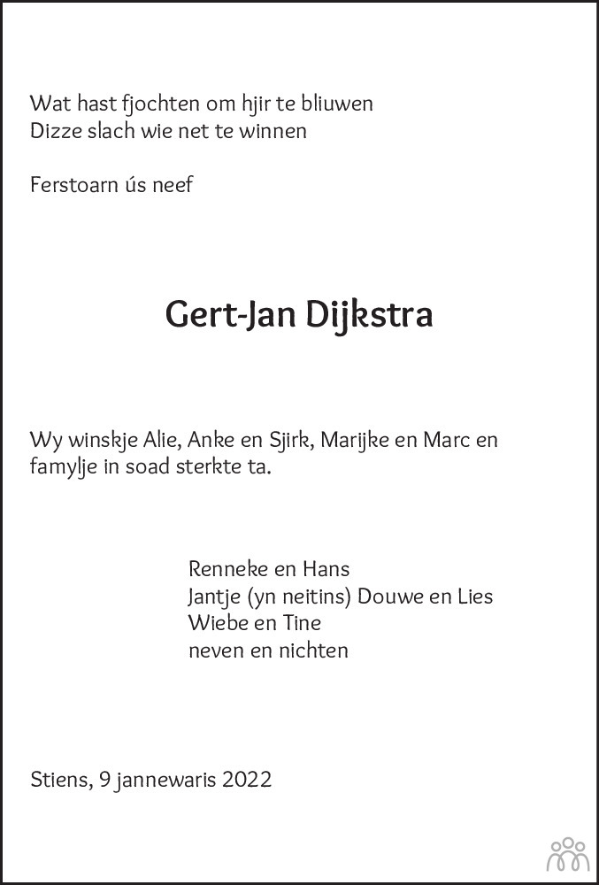 Overlijdensbericht van Gert Jan Dijkstra in Leeuwarder Courant