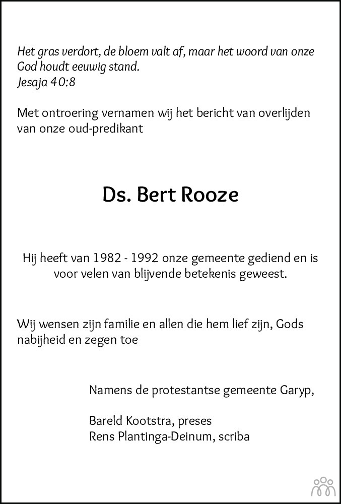Overlijdensbericht van Herbert Rooze in Friesch Dagblad