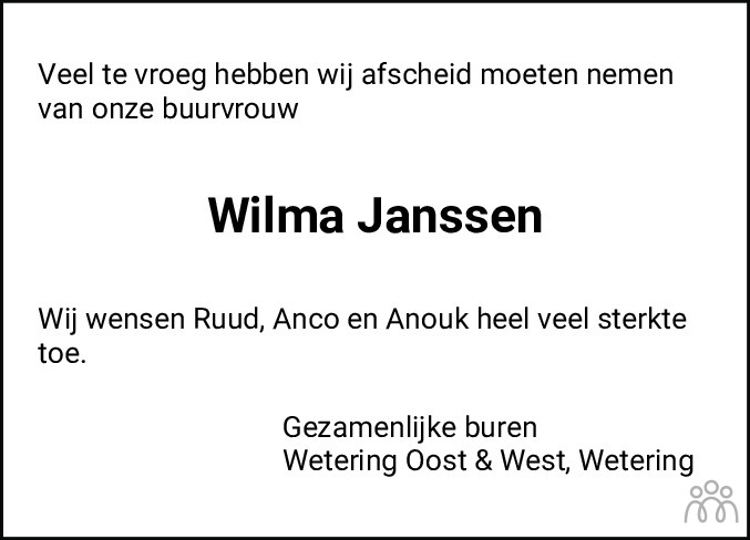 Overlijdensbericht van Wilma Janssen-Modderman in Meppeler Courant