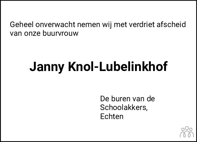 Overlijdensbericht van Janny Knol-Lubelinkhof in Meppeler Courant