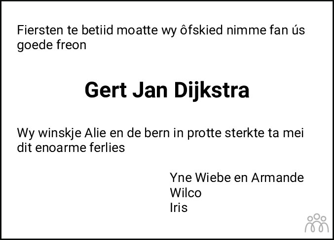 Overlijdensbericht van Gert Jan Dijkstra in Leeuwarder Courant