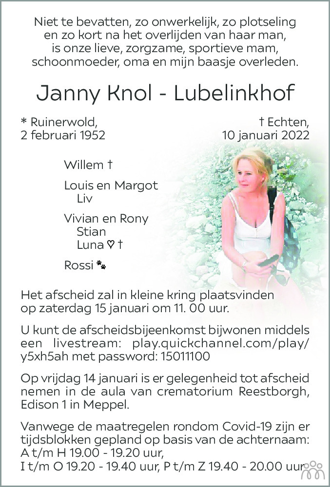 Overlijdensbericht van Janny Knol-Lubelinkhof in Meppeler Courant