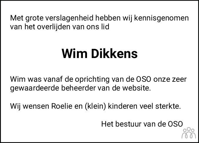Overlijdensbericht van Wim Dikkens in Nieuwe Ooststellingwerver