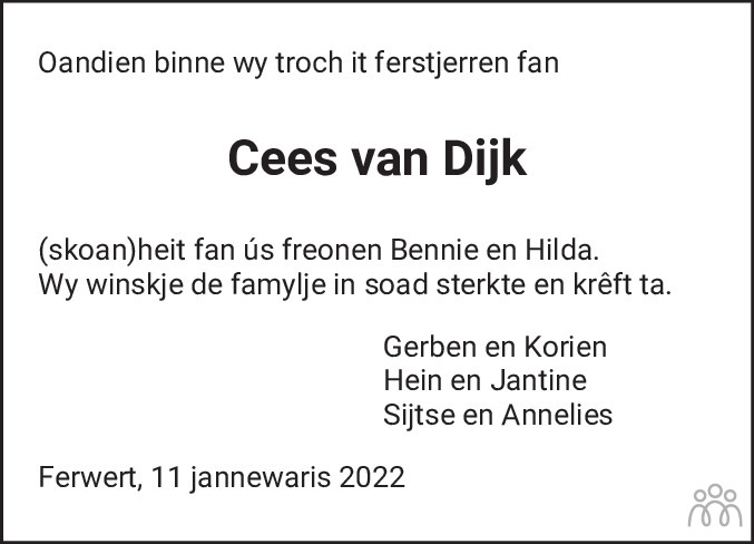 Overlijdensbericht van Cornelis (Cees) van Dijk in Leeuwarder Courant