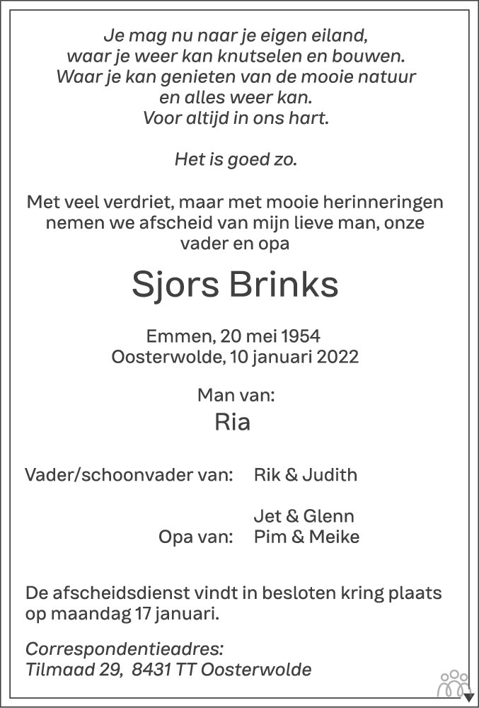 Overlijdensbericht van Sjors Brinks in Leeuwarder Courant