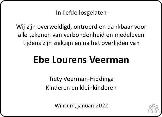 Overlijdensbericht van Ebe Lourens Veerman in Dagblad van het Noorden