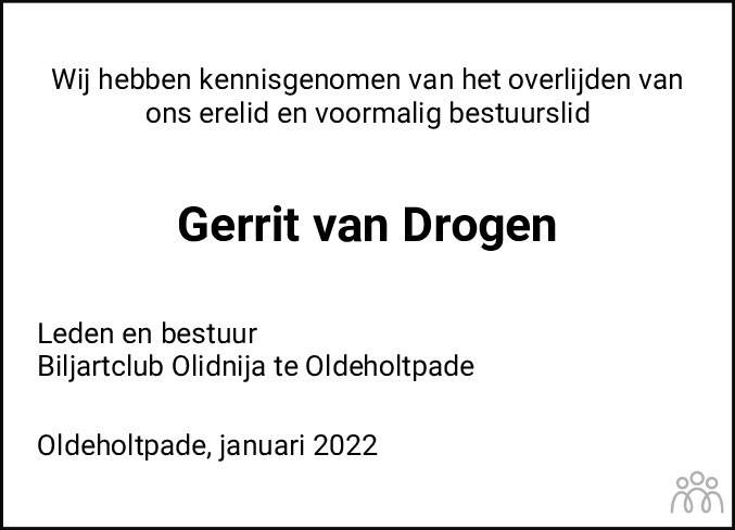 Overlijdensbericht van Gerrit van Drogen in De Stellingwerf