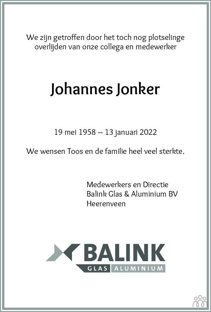 Johannes Jonker 13012022 overlijdensbericht en condoleances