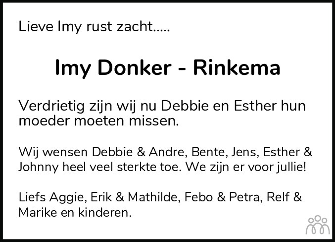 Overlijdensbericht van Imy Donker-Rinkema in Franeker Courant