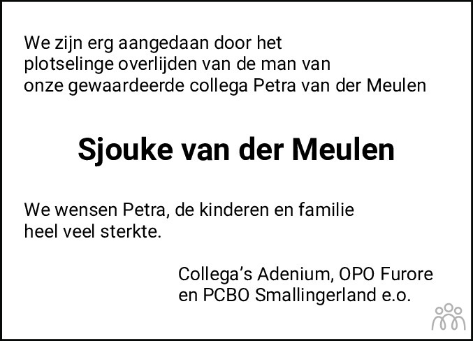 Overlijdensbericht van Sjouke Fedde van der Meulen in Leeuwarder Courant