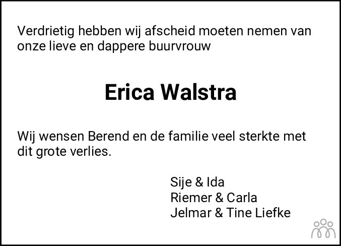 Overlijdensbericht van Erica Boudina Maria Walstra in Dockumer Courant