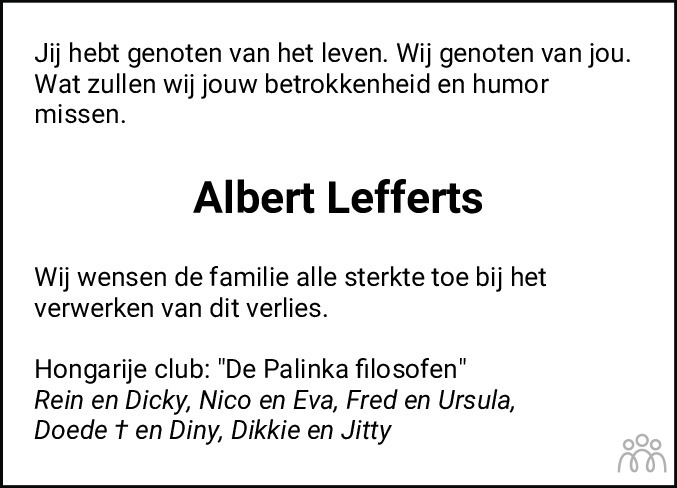 Overlijdensbericht van Albert Roelof Lefferts in Franeker Courant