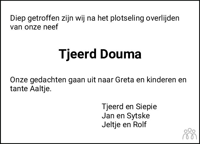 Overlijdensbericht van Tjeerd Douma in Leeuwarder Courant