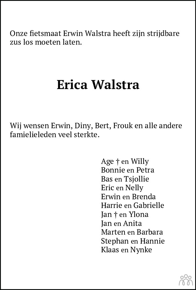 Overlijdensbericht van Erica Boudina Maria Walstra in Bolswards Nieuwsblad