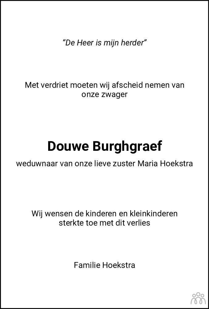 Overlijdensbericht van Douwe Burghgraef in Friesch Dagblad