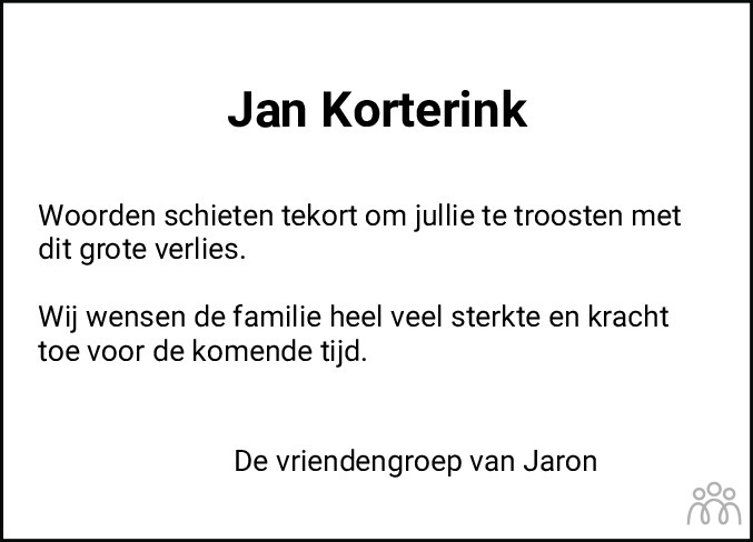 Overlijdensbericht van Jan Herm Korterink in De Staphorster