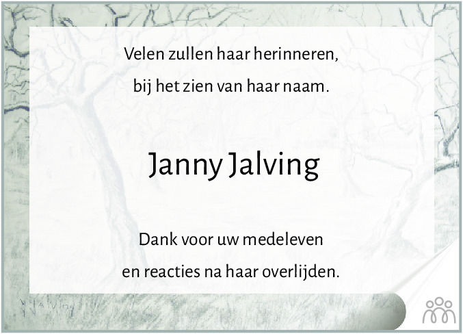 Overlijdensbericht van Jantje Johanna Jalving in Dagblad van het Noorden