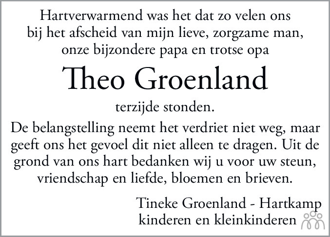 Overlijdensbericht van Theo Groenland in Leeuwarder Courant