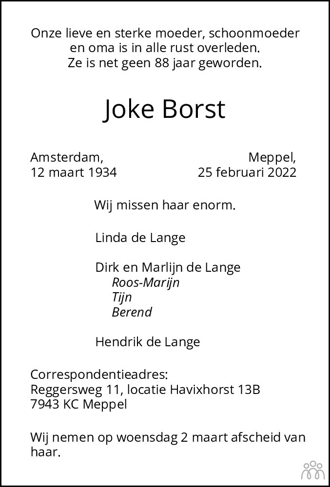 Joke Borst 25 02 2022 Overlijdensbericht En Condoleances Mensenlinq nl