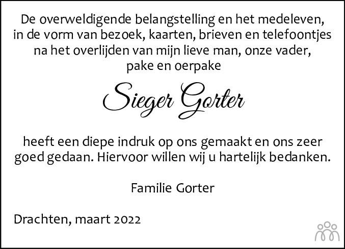 Overlijdensbericht van Sieger Gorter in Leeuwarder Courant