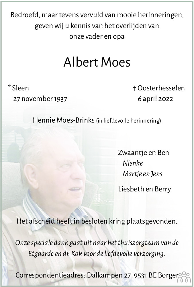 Albert Moes 06042022 overlijdensbericht en condoleances Mensenlinq.nl