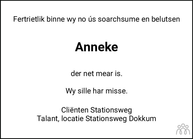 Overlijdensbericht van Anneke Akkerman-Holwerda in Dockumer Courant