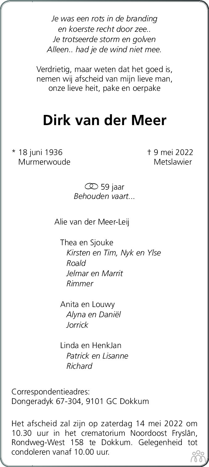 Dirk van der Meer 09052022 overlijdensbericht