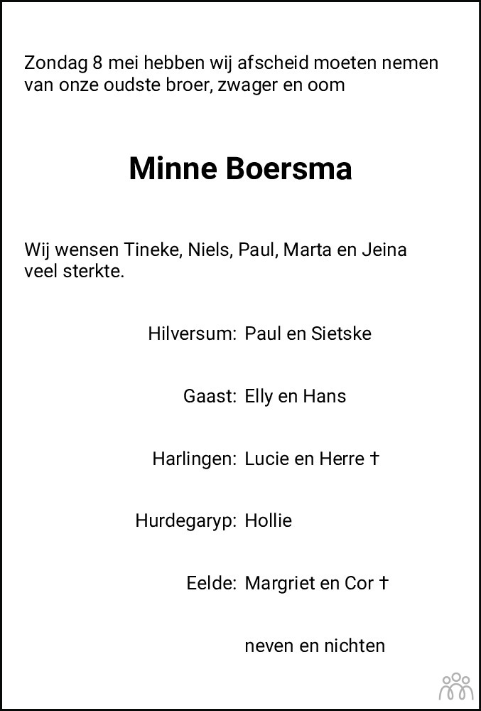 Overlijdensbericht van Minne Meinte Boersma in Leeuwarder Courant