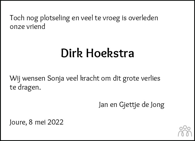 Overlijdensbericht van Dirk Luitzen Hoekstra in Jouster Courant Zuid Friesland