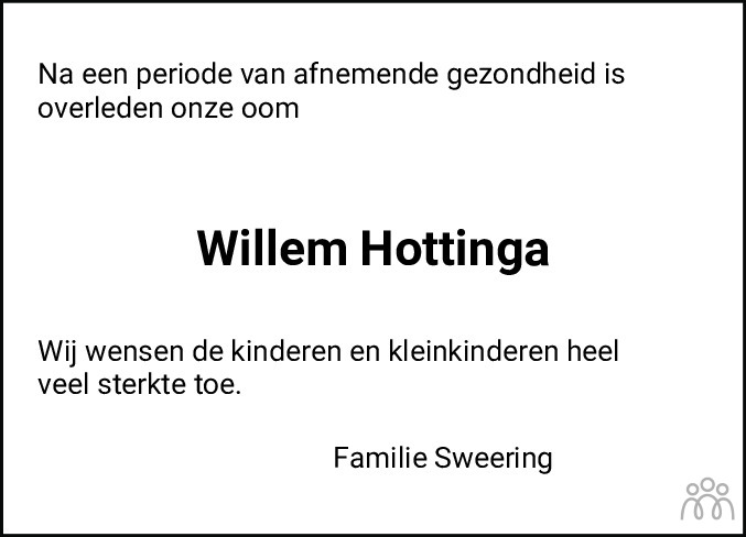 Overlijdensbericht van Willem Hottinga in Leeuwarder Courant