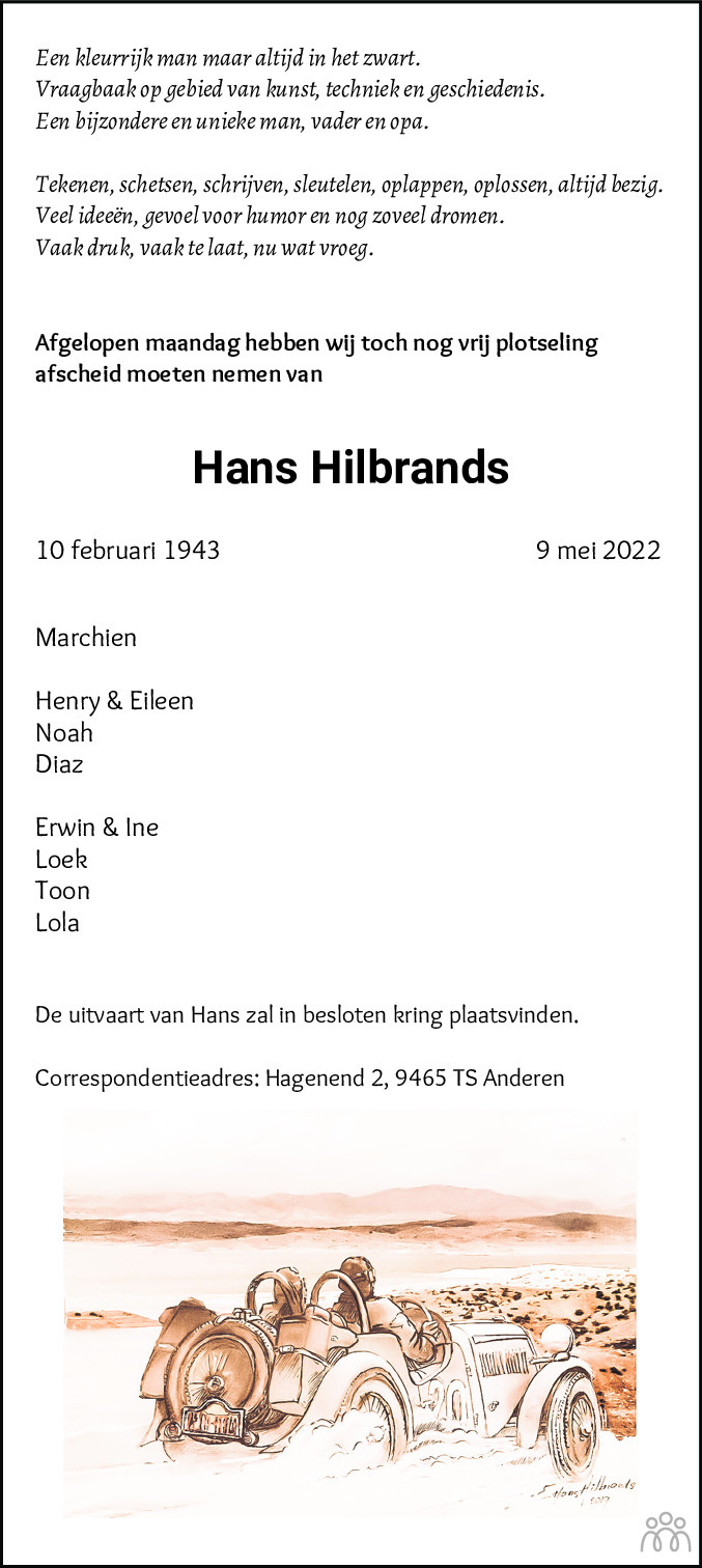 Overlijdensbericht van Hans Hilbrands in Dagblad van het Noorden