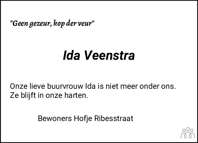 Overlijdensbericht van Ida Alie Veenstra-Swart in Dagblad van het Noorden