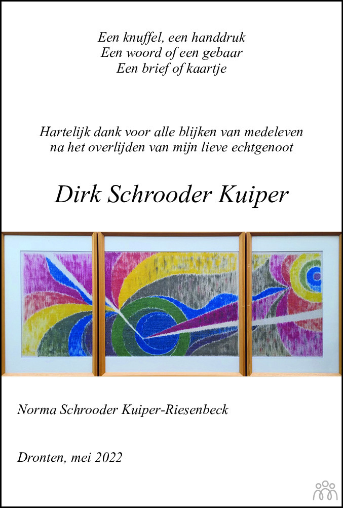 Overlijdensbericht van Dirk (Dirk Herman Simon) Schrooder Kuiper in Flevopost Dronten