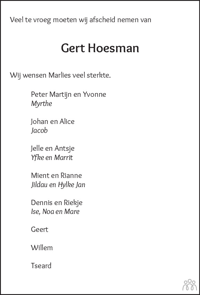 Overlijdensbericht van Gert Hoesman in Dockumer Courant