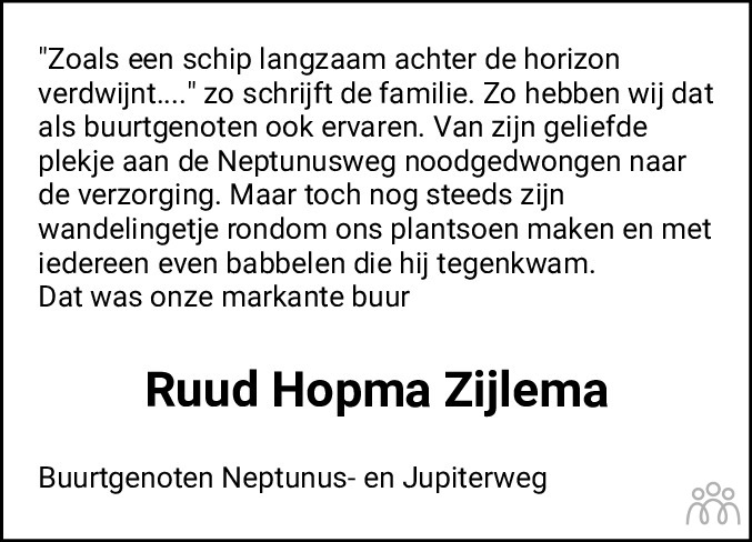 Overlijdensbericht van Ruud Hopma Zijlema in Flevopost Dronten