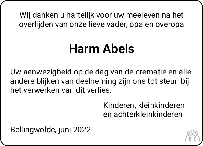 Overlijdensbericht van Harm Abels in Streekblad/Pekelder Streekblad