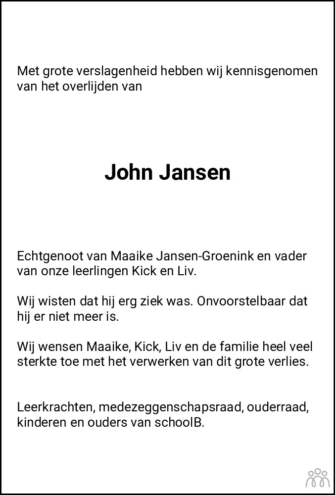 Overlijdensbericht van John Jansen in Meppeler Courant