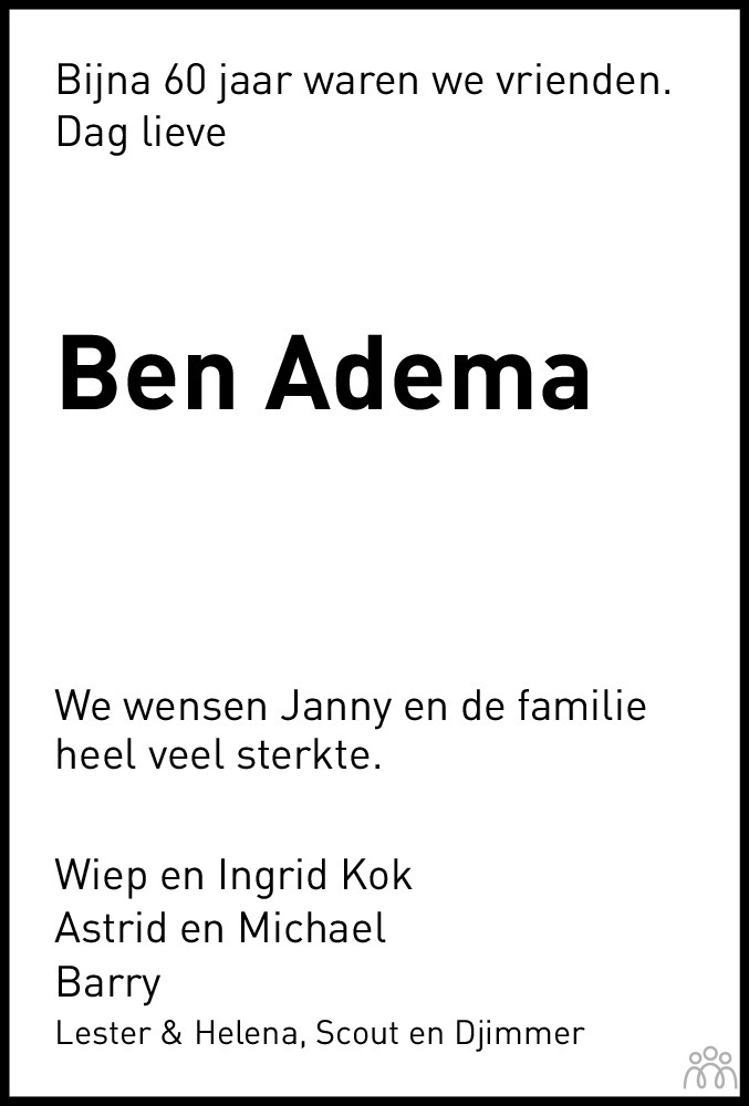 Overlijdensbericht van Ben Adema in Leeuwarder Courant