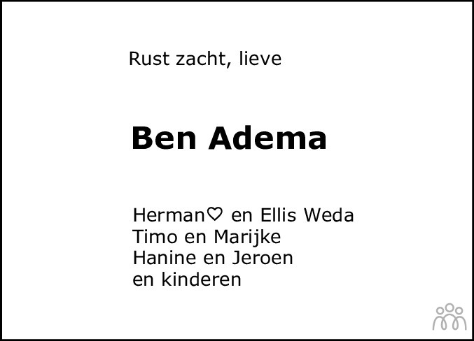 Overlijdensbericht van Ben Adema in Leeuwarder Courant