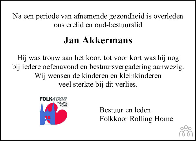Overlijdensbericht van Jan Akkermans in Sneeker Nieuwsblad